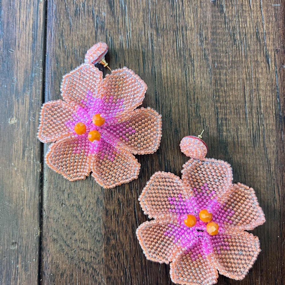 Noonday New Bloom Beaded Floral Earrings in Pink and Orange - Picture 8 of 9